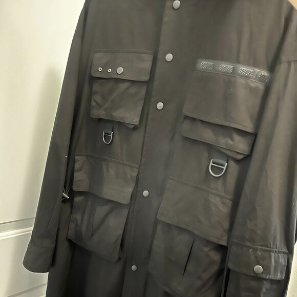 Yohji Yamamoto Designer Cotton Broad Pocket Hood Coat (Medium Black)